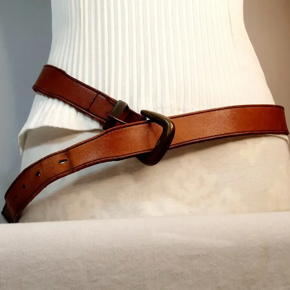 💎Vintage Surcingle Style Belt XL Copper Brown Metal Hardware Contrast Stitch